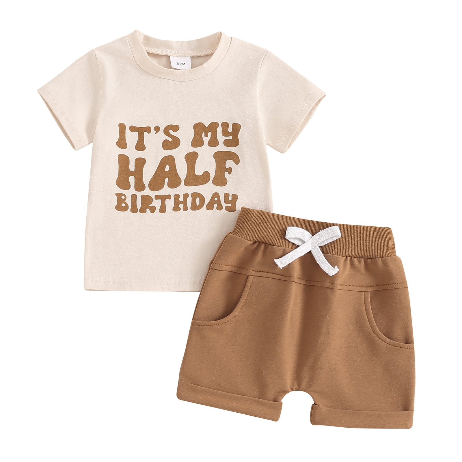 Aojekbee Baby Boy Half First Birthday Outfits Letter Print Short Sleeve T Shirts Tops Elastic Waist Shorts 2Pcs Summer Clothes Set Walmart