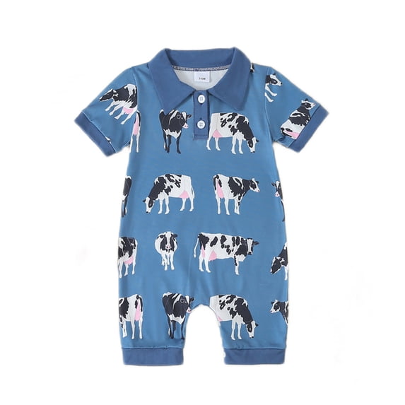 Aojekbee Baby Boy Jumpsuit Summer Short Sleeve Lapel Collar Cow Print Romper Newborn Playsuit