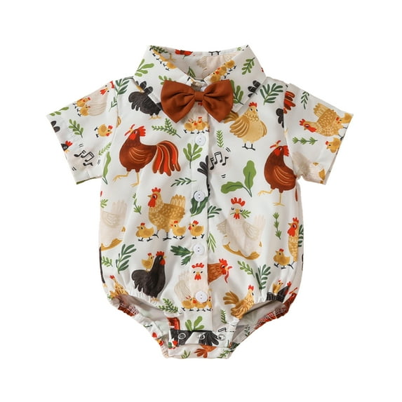 Aojekbee Baby Boy Romper, Short Sleeve Cow Chicken Tractor Print Summer Bodysuit Clothes for Casual Daily