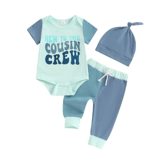 Aojekbee Baby Boy Summer Outfit Letter Print Short Sleeves Romper and Casual Pants Beanies Hat Set 3 Piece Clothes