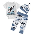 thumbnail image 1 of Aojekbee Baby Boy Summer Outfit Letter Sea Animal Print Short Sleeves Romper and Elastic Pants Beanies Hat Set 3 Piece Clothes, 1 of 10
