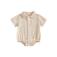 thumbnail image 1 of Aojekbee Baby Boy Summer Striped Romper Fashionable Short Sleeve Button Down Collared Jumpsuits, 1 of 9