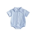thumbnail image 1 of Aojekbee Baby Boy Summer Striped Romper Fashionable Short Sleeve Button Down Collared Jumpsuits, 1 of 9