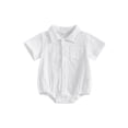 thumbnail image 1 of Aojekbee Baby Boy Summer Striped Romper Fashionable Short Sleeve Button Down Collared Jumpsuits, 1 of 9