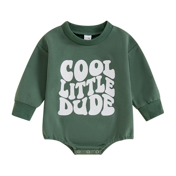 Aojekbee Baby Boy Sweatshirt Romper Letter Print Round Neck Long Sleeve Casual Jumpsuit for Fall Winter