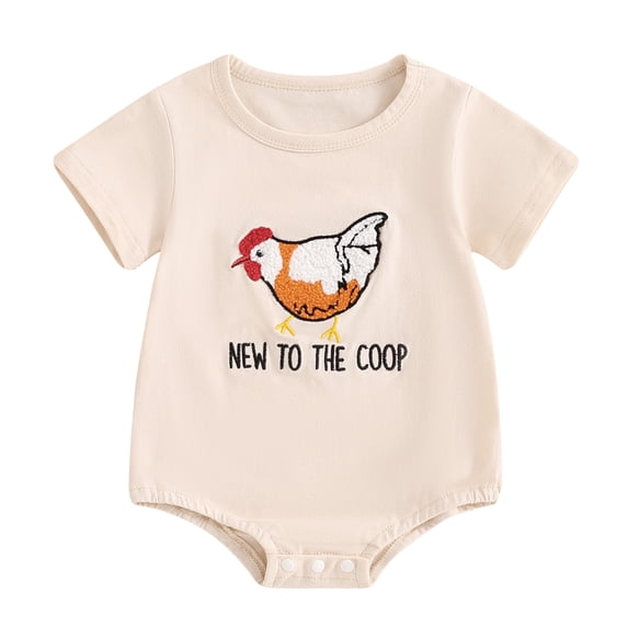 Aojekbee Baby Boys Girls Romper Cute Chicken Embroidery Short Sleeve Crew Neck Bodysuit Newborn Summer Playsuit