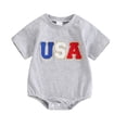 thumbnail image 1 of Aojekbee Baby Boys Independence Day Romper Short Sleeve Crewneck Letter Embroidery Romper, 1 of 10
