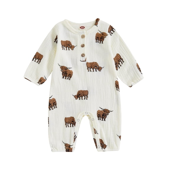 Aojekbee Baby Boys Jumpsuits, Long Sleeve Bull Print Casual Autumn Newborn Romper Clothes