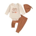 thumbnail image 1 of Aojekbee Baby Boys Outfit, Long Sleeve Letters Print Romper Elastic Waist Pants Hat Halloween Clothes, 1 of 10