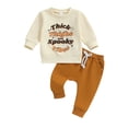 thumbnail image 1 of Aojekbee Baby Boys Pants Set, Long Sleeve Crew Neck Letters Cobweb Print Sweatshirt with Elastic Waist Sweatpants Halloween Clothes, 1 of 10