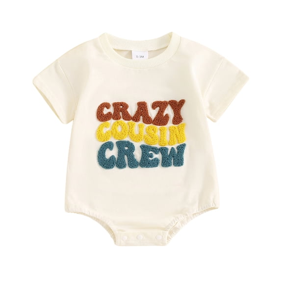 Aojekbee Baby Boys Romper Fuzzy Letter Embroidery Short Sleeve Jumpsuits Summer Casual Bodysuits Matching Cousin Outfits
