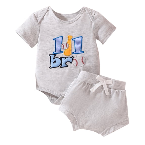 Aojekbee Baby Boys Shorts Set, Embroidery Baseball Short Sleeve Romper with Elastic Waist Shorts Summer Set 2-piece Outfit