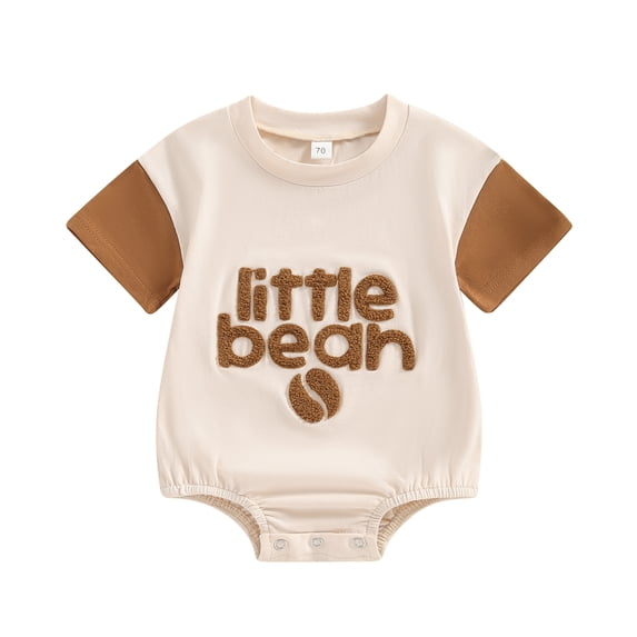 Aojekbee Baby Boys Summer Romper Infant Short Sleeve Crew Neck Letter Embroidery Contrast Color Romper