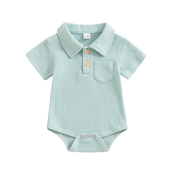 Aojekbee Baby Boys Summer Romper Infant Short Sleeve Lapel Button Up Solid Color Casual Rompers
