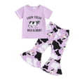 thumbnail image 1 of Aojekbee Baby Girl 2Pcs Cowgirl Outfits Short Sleeve T-Shirt + Flare Pants Set Toddler Clothes, 1 of 10