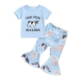 thumbnail image 1 of Aojekbee Baby Girl 2Pcs Cowgirl Outfits Short Sleeve T-Shirt + Flare Pants Set Toddler Clothes, 1 of 10