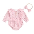 thumbnail image 1 of Aojekbee Baby Girl 2Pcs Fall Outfits Long Sleeve Crew Neck Button Front Romper with Headband Set, 1 of 10