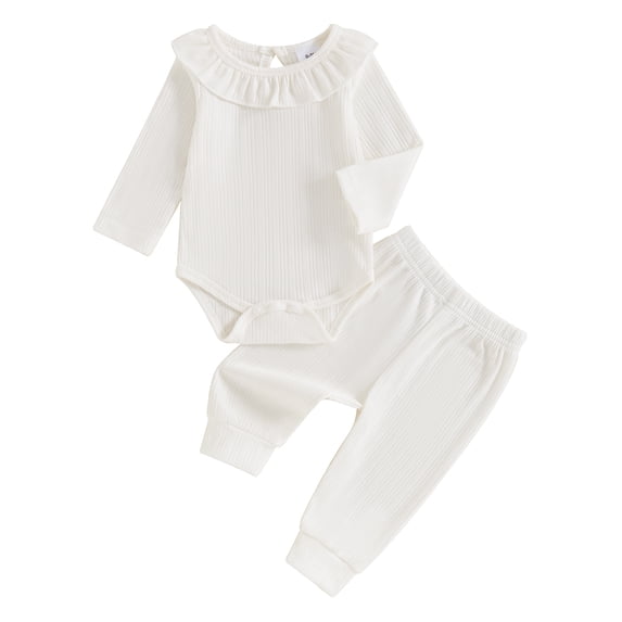 Aojekbee Baby Girl 2Pcs Fall Outfits Long Sleeve Ruffle Collar Romper + Pants Set Infant Clothing