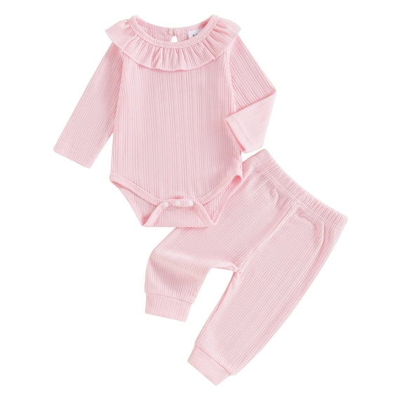 Aojekbee Baby Girl 2Pcs Fall Outfits Long Sleeve Ruffle Collar Romper + Pants Set Infant Clothing