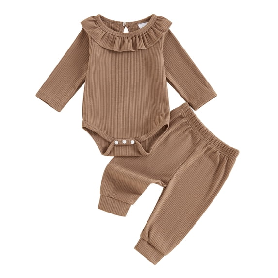 Aojekbee Baby Girl 2Pcs Fall Outfits Long Sleeve Ruffle Collar Romper + Pants Set Infant Clothing
