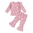 thumbnail image 1 of Aojekbee Baby Girl 2Pcs Fall Outfits Ruffle Long Sleeve Floral Print Tops + Flare Pants Set Toddler Clothes, 1 of 10