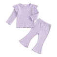 thumbnail image 1 of Aojekbee Baby Girl 2Pcs Fall Outfits Ruffle Long Sleeve Lettuce Trim Tops + Flare Pants Set Toddler Clothes, 1 of 10