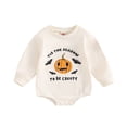 thumbnail image 1 of Aojekbee Baby Girl Boy Halloween Romper Pumpkin Bat Print Long Sleeve Sweatshirt Jumpsuit for Fall, 1 of 10