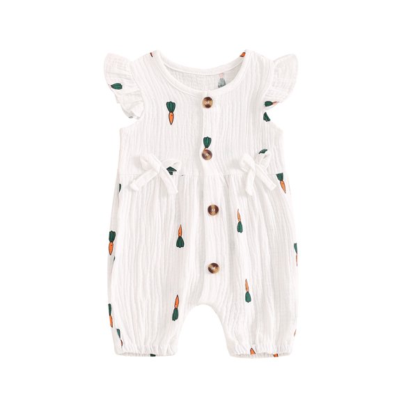 Aojekbee Baby Girl Casual Jumpsuit Summer Cherry/Carrot Print Button Romper Pants for Newborn Toddler Cute Clothes