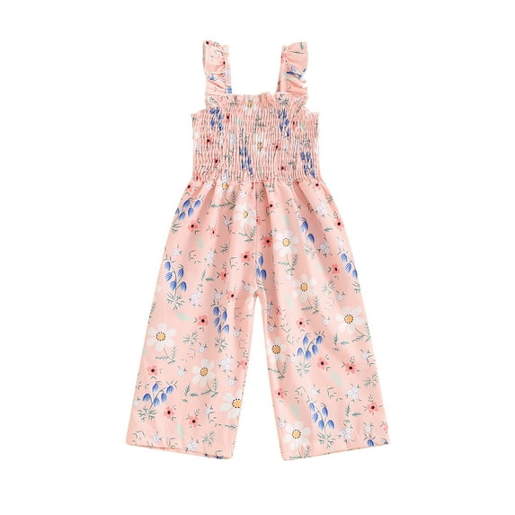 Aojekbee Baby Girl Casual Jumpsuit Summer Floral Print Sleeveless Wide Leg Romper Pants for Newborn Toddler Cute Clothes