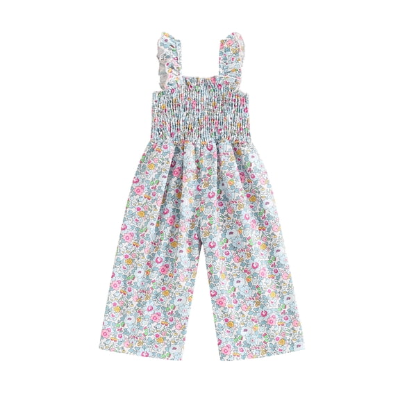 Aojekbee Baby Girl Casual Jumpsuit Summer Floral Print Sleeveless Wide Leg Romper Pants for Newborn Toddler Cute Clothes