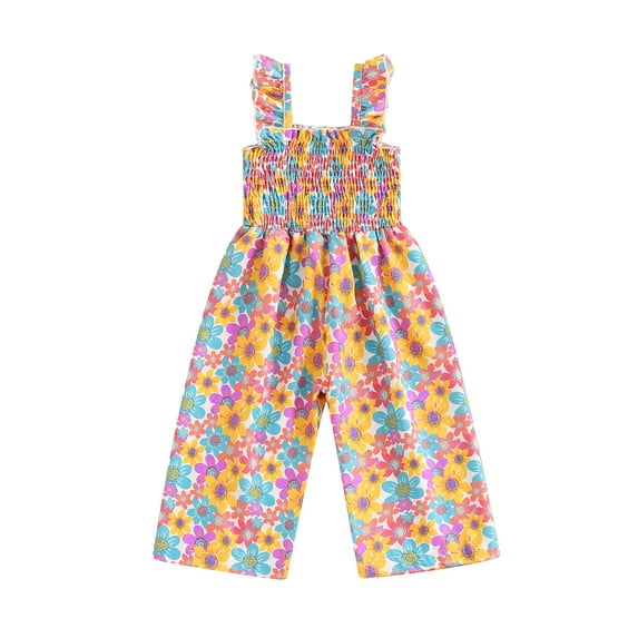Aojekbee Baby Girl Casual Jumpsuit Summer Floral Print Sleeveless Wide Leg Romper Pants for Newborn Toddler Cute Clothes