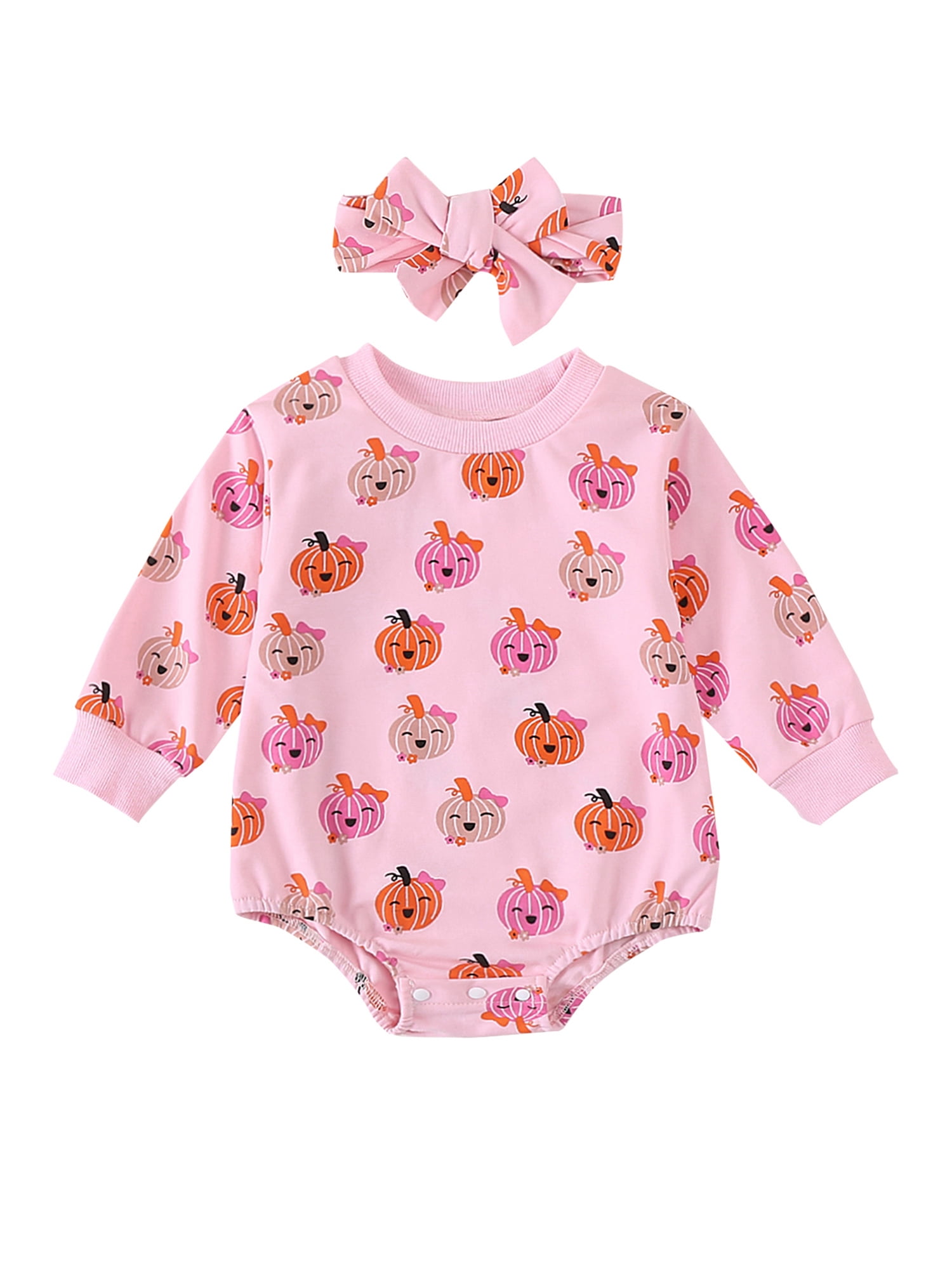 Aojekbee Baby Girl Halloween Outfit, Bow Pumpkin Print Long Sleeve