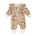 thumbnail image 1 of Aojekbee Baby Girl Jumpsuit Ruffle Long Sleeve Round Neck Floral Print Romper Infant Spring Fall Outfit, 1 of 10