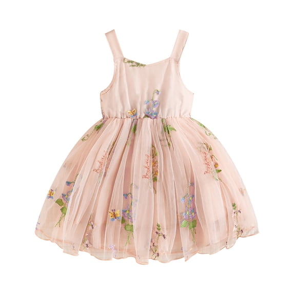 Aojekbee Baby Girl Princess Dress Sleeveless Floral Embroidery Tulle Dress Toddler Party Dress