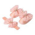 thumbnail image 1 of Aojekbee Baby Girl Spring Summer Flats Infant Lace Floral Bow First Walker Crib Shoes with Headband for Baby Shower Gift, 1 of 4