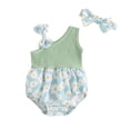 thumbnail image 1 of Aojekbee Baby Girl Summer Jumpsuit Floral Print Patchwork Sleeveless Romper and Headband Set Cute Fashion Clothes Outfits, 1 of 10