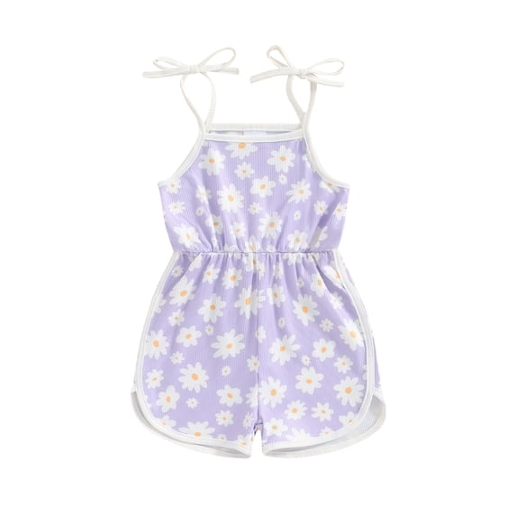 Aojekbee Baby Girl Summer Jumpsuit Sleeveless Neck Floral Print Romper Shorts Toddler Playsuit