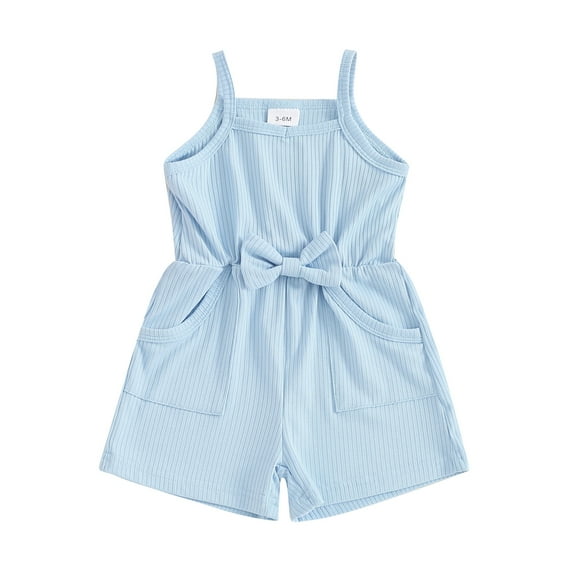 Aojekbee Baby Girl Summer Jumpsuit Sleeveless Neck Solid Color Romper Shorts Toddler Playsuit