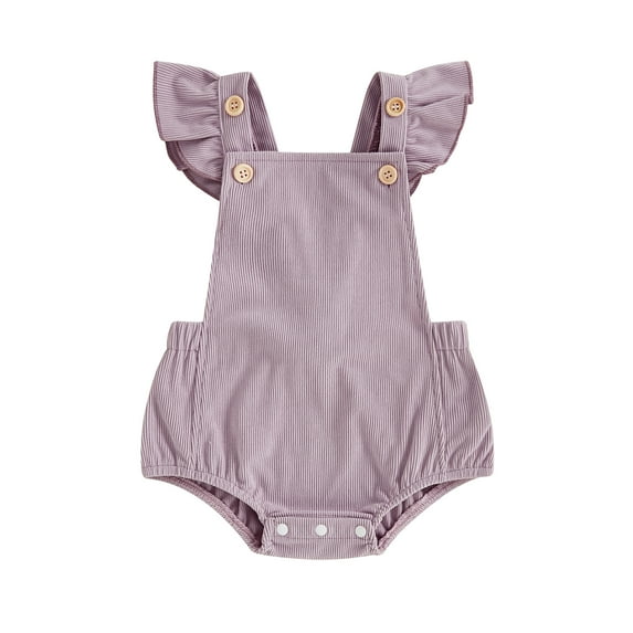 Aojekbee Baby Girl Summer Overalls Romper Casual Solid Color Corduroy Ruffles Jumpsuit for Newborn Toddler Cute Clothes