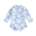thumbnail image 1 of Aojekbee Baby Girl Swimsuit Long Sleeve Round Neck Flower Print Zip Up Bathing Suit Infant Toddler Beach Wear for Summer Spring, 1 of 10