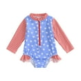 thumbnail image 1 of Aojekbee Baby Girl Swimsuit Striped Star Print Long Sleeve Zipper Rash Guard 4th of July Bathing Suit Infant Toddler Swimwear, 1 of 10