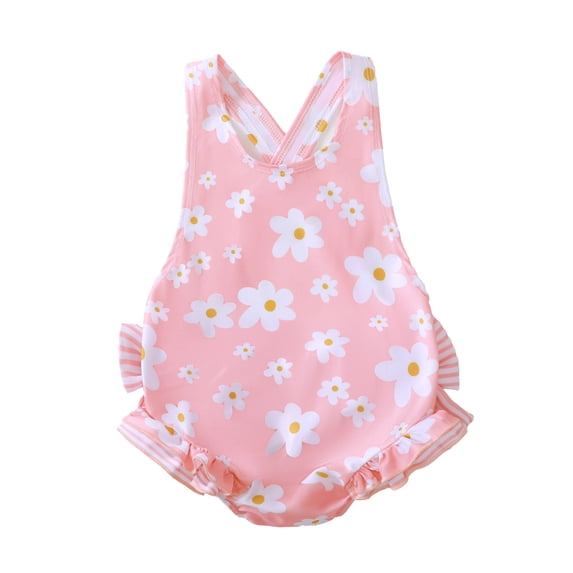 Aojekbee Baby Girl Tankini Swimsuits Summer Floral Print Sleeveless Swimwear for Toddler Bathing Suits Beachwear