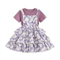 thumbnail image 1 of Aojekbee Baby Girls 2Pcs Summer Outfits Short Sleeve Ribbed Tops + Daisy Suspender Skirt Set Kid Clothes, 1 of 10