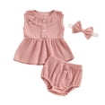 thumbnail image 1 of Aojekbee Baby Girls 3Pcs Summer Outfits Sleeveless Button Front Tops + Shorts + Headband Set Newborn Clothes, 1 of 10