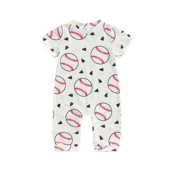Aojekbee Baby Girls Boys Romper Baseball Print Short Sleeve Crew Neck Jumpsuits Summer Casual Clothes Infant Bodysuits