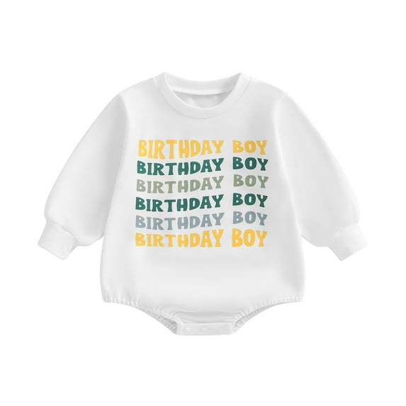 Aojekbee Baby Girls Boys Sweatshirts Rompers Birthday Clothes Letter Print Long Sleeve Toddler Fall Bodysuits