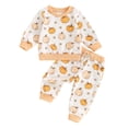 thumbnail image 1 of Aojekbee Baby Girls Outfit, Pumpkin Ghost Print Long Sleeve Crew Neck Sweatshirt Sweatpants Halloween Clothes, 1 of 10