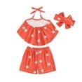 thumbnail image 1 of Aojekbee Baby Girls Patriotic Outfits Star Print Sleeveless Halter Tops and Elastic Shorts Headband Set Summer Clothes, 1 of 10