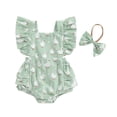 thumbnail image 1 of Aojekbee Baby Girls Rompers Duck Print Ruffles Fly Sleeve Bodysuits Summer Clothes with Headband, 1 of 10