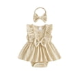 thumbnail image 1 of Aojekbee Baby Girls Rompers Solid Color Ruffles Sleeveless Crew Neck Bowknot Skirt Hem Infant Bodysuits Jumpsuits with Headband, 1 of 8